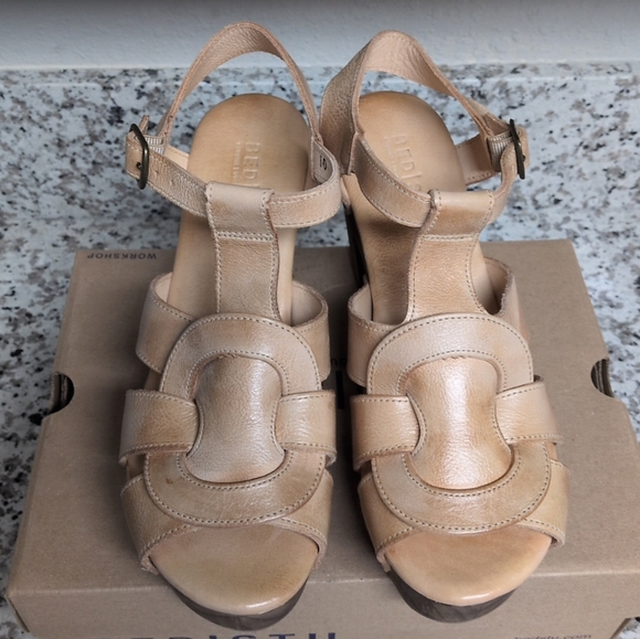 BedStu Caitlin Platform Sandals Rustic Sand Tan Sz 10 Genuine Leather Heels - Picture 7 of 13